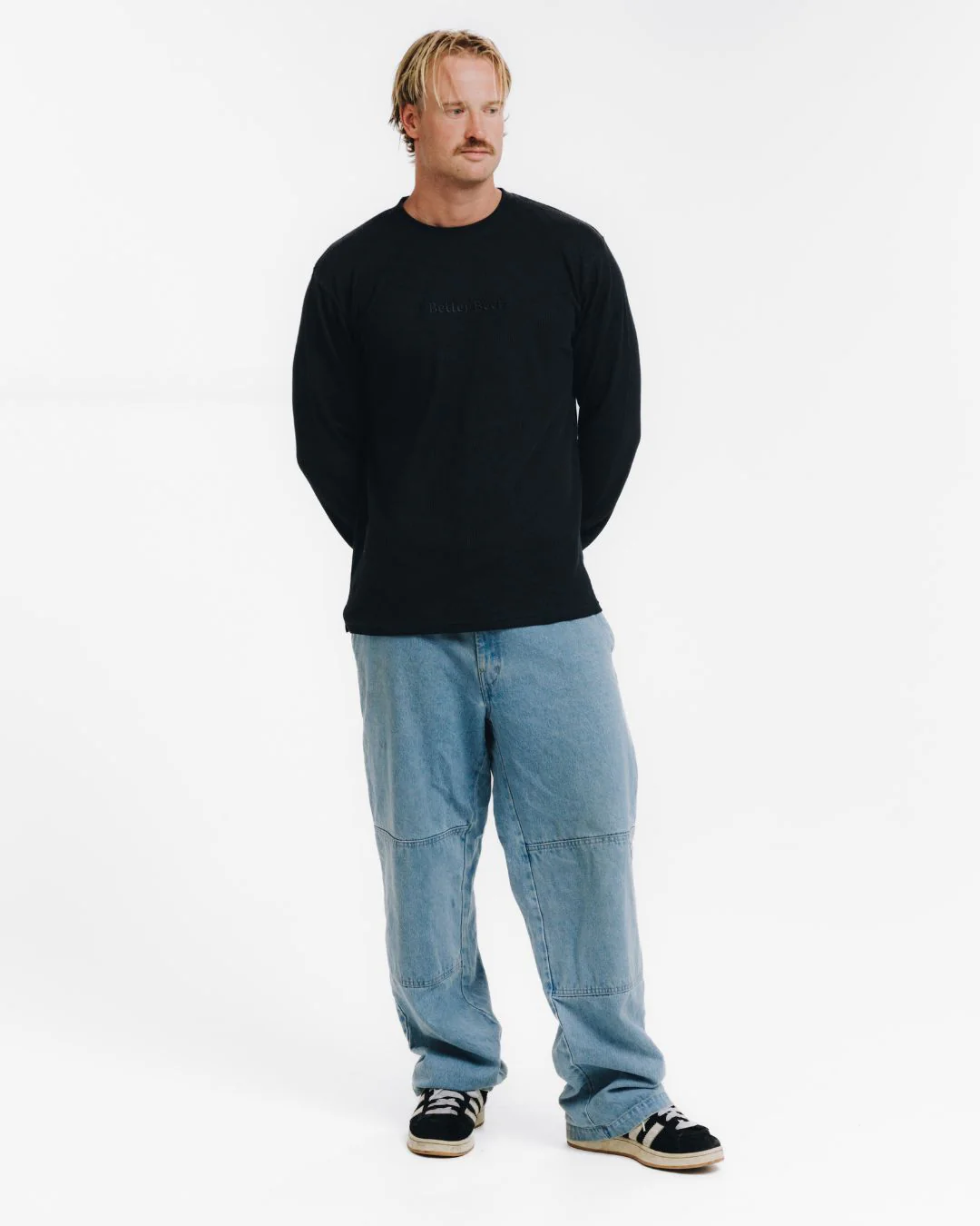 Embroidered Vintage Black Waffle Long Sleeve - Image 3