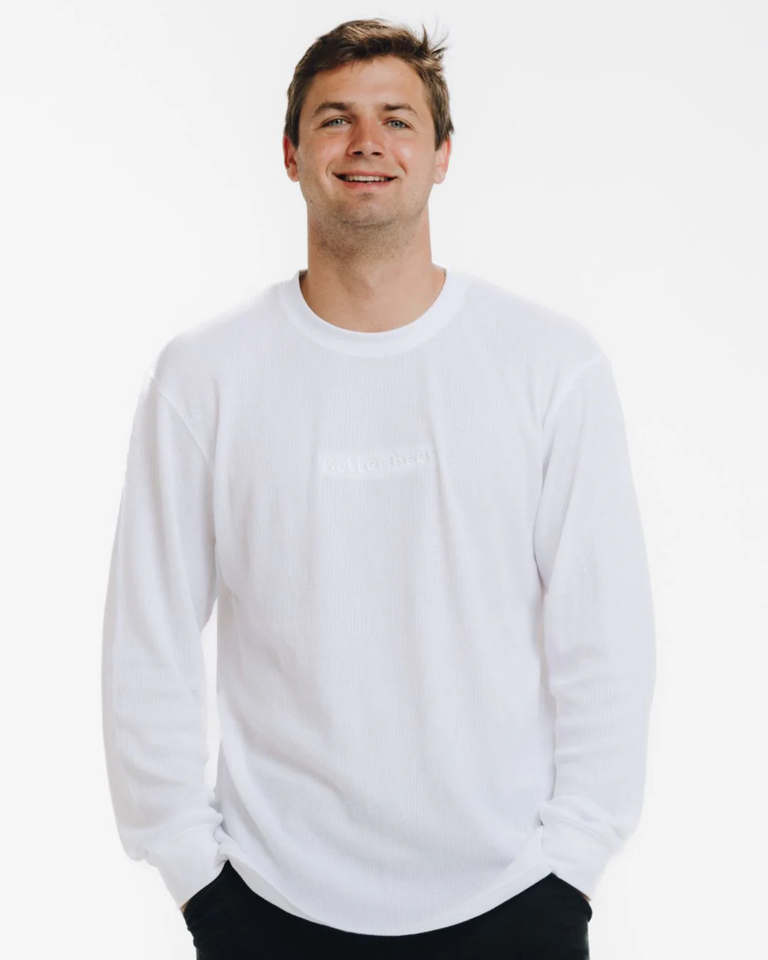 Embroidered Vintage White Waffle Long Sleeve