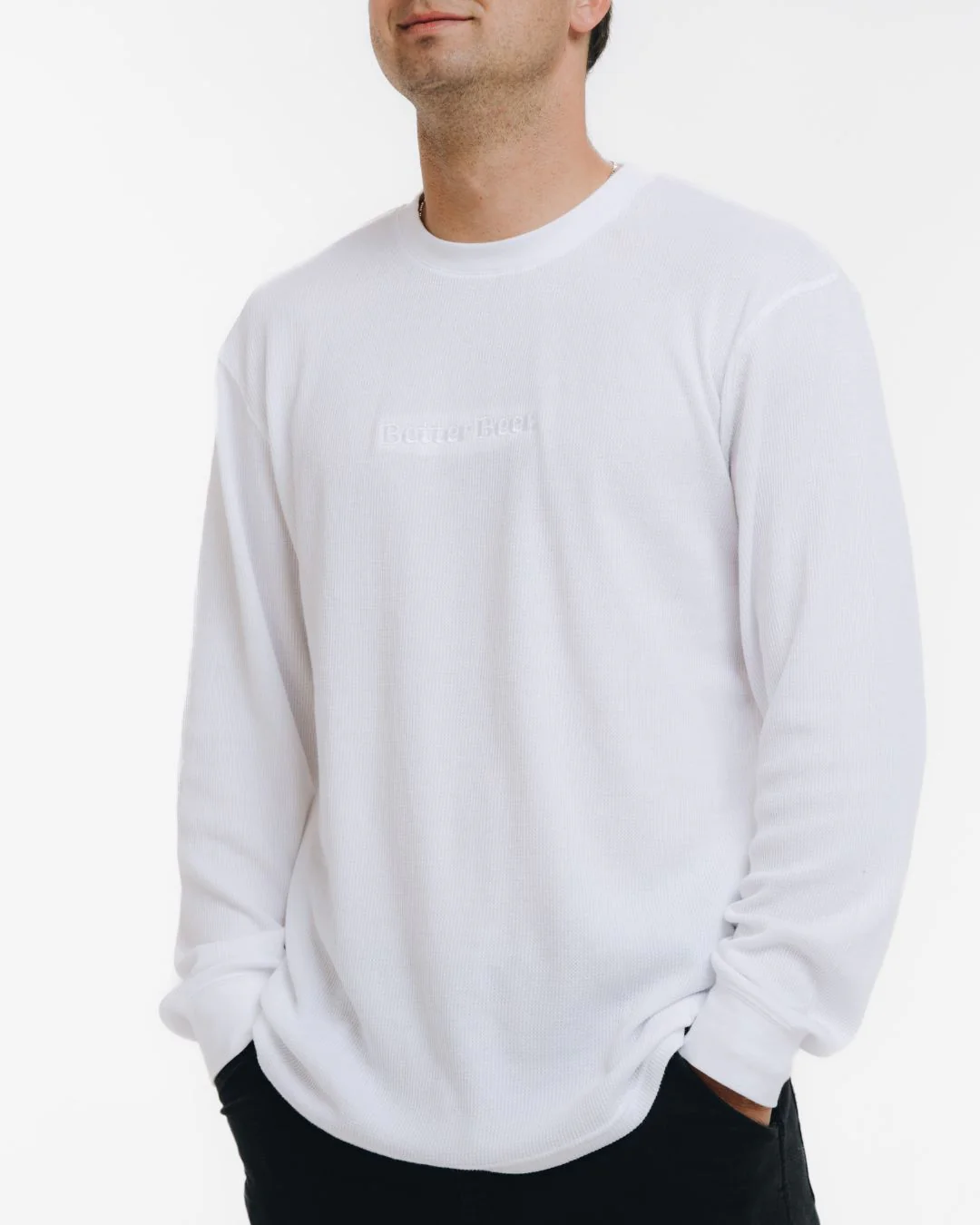Embroidered Vintage White Waffle Long Sleeve - Image 3