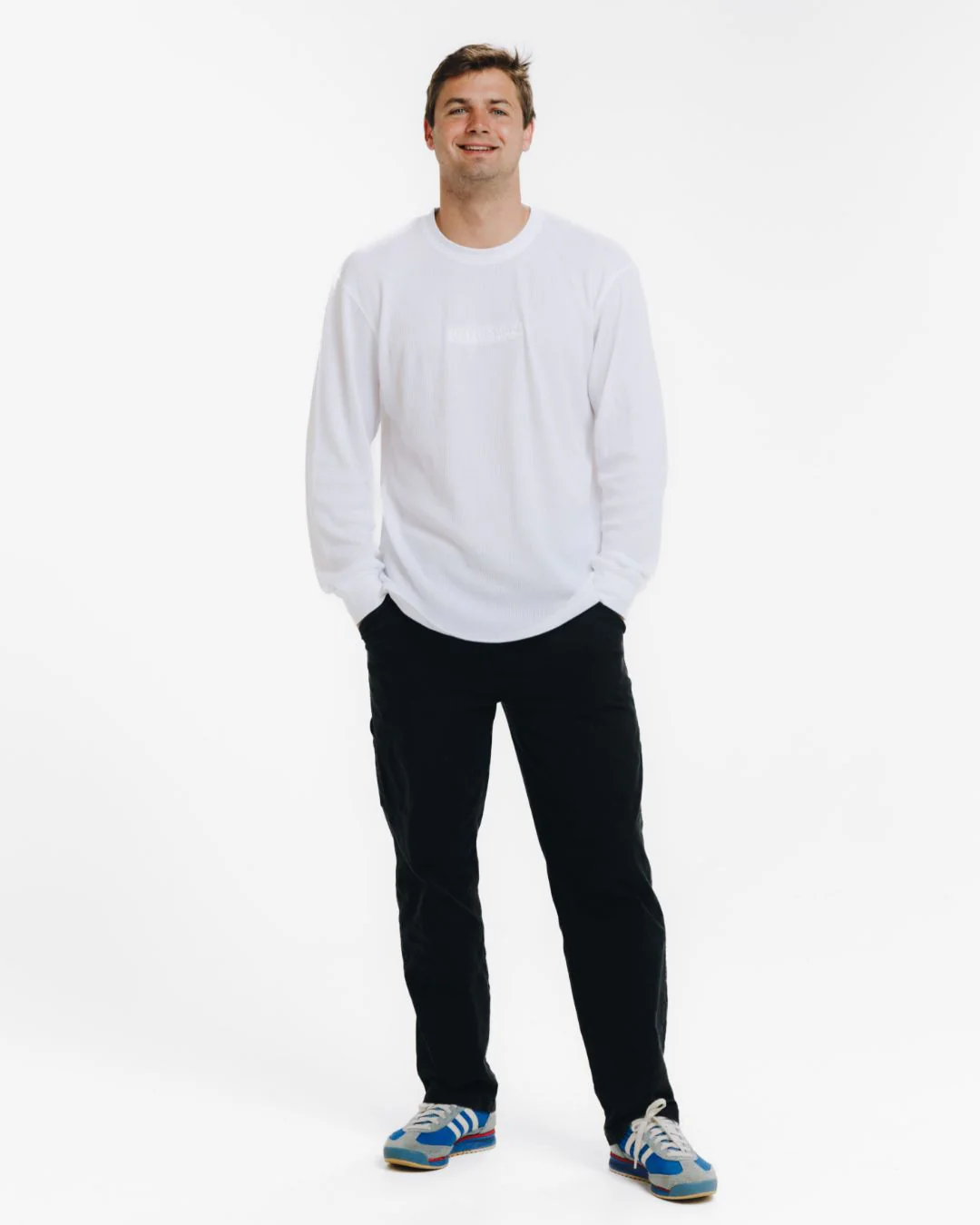 Embroidered Vintage White Waffle Long Sleeve - Image 4