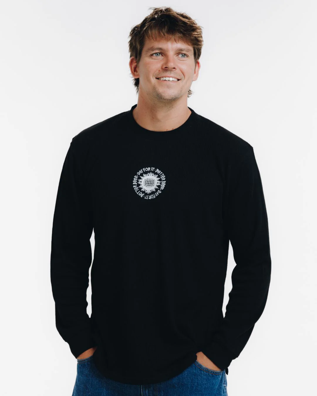Flaming Sun Waffle Long Sleeve - Black