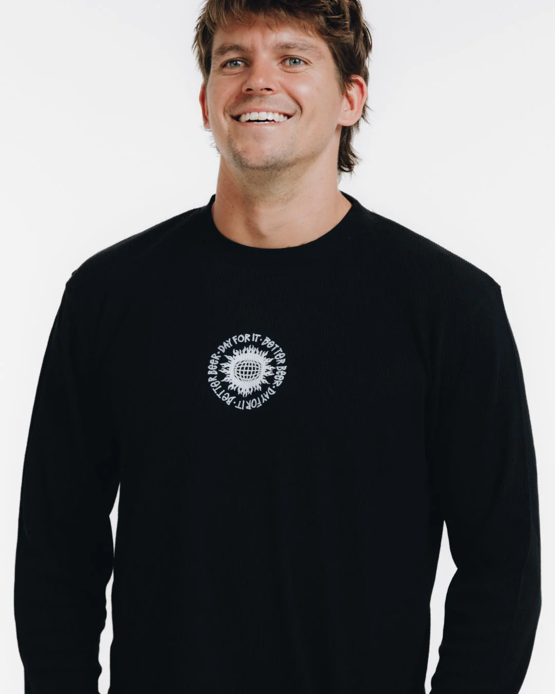 Flaming Sun Waffle Long Sleeve - Black - Image 2
