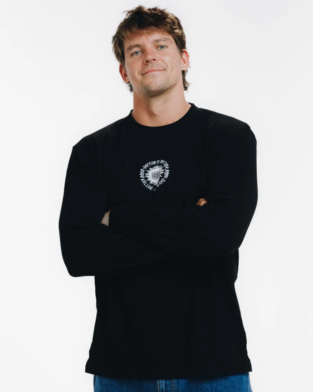 Flaming Sun Waffle Long Sleeve - Black - Image 3