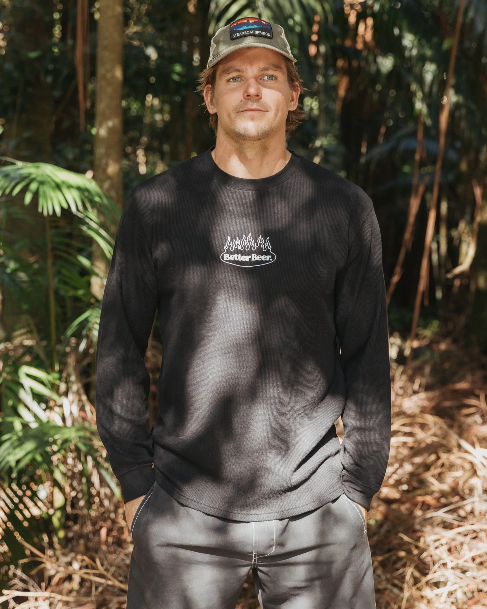 Flame Waffle Long Sleeve - Black - Image 4